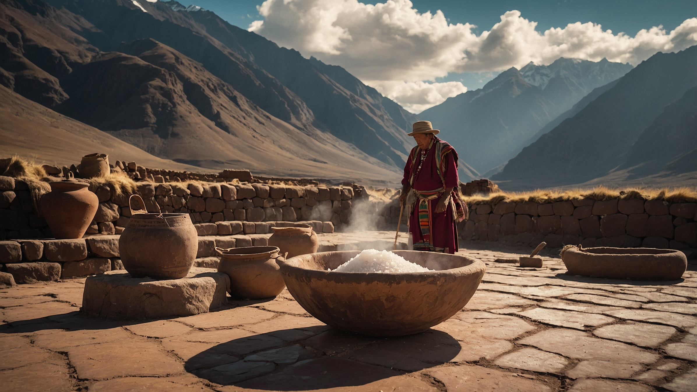 Traditional Andean salt ritual for summer heat relief in the Peruvian highlands