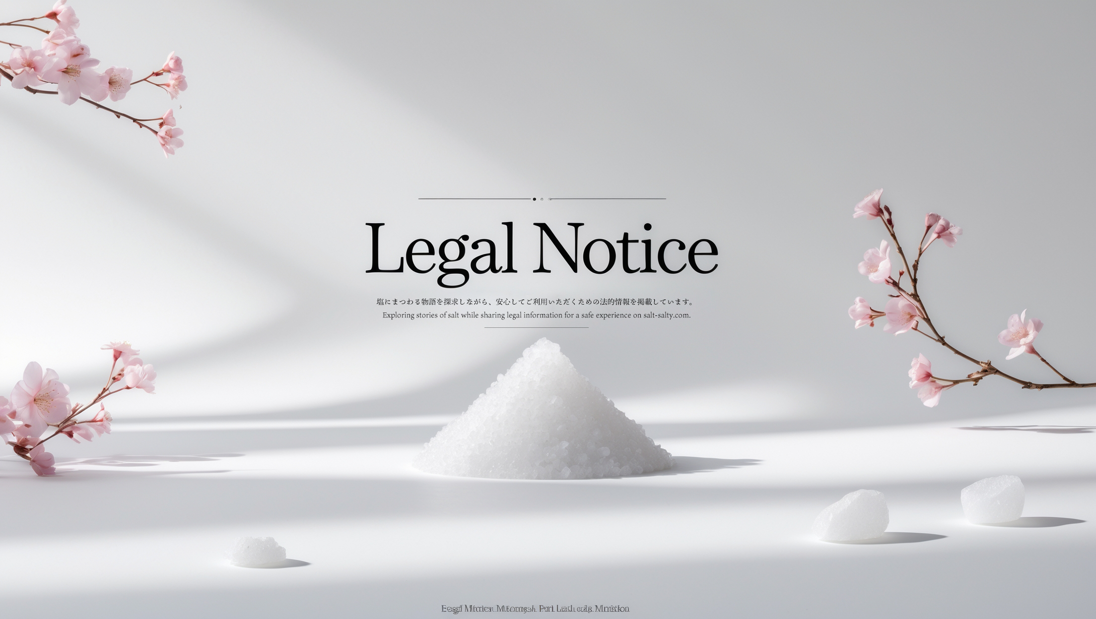 白い背景に塩の結晶がワンポイントで描かれ、中央に明朝体で「Legal Notice」と書かれた、salt-salty.comの特定商取引法ページ用アイキャッチ画像。