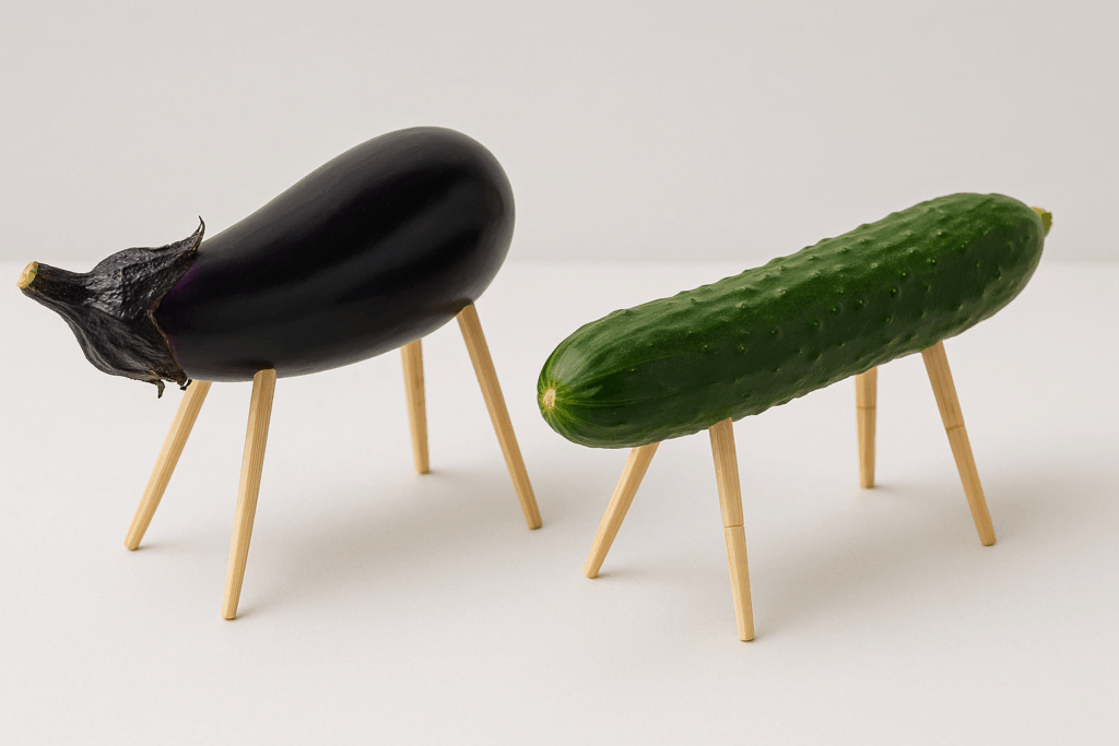 Traditional Japanese Obon ritual cucumber and eggplant spirit animals (shoryo-uma)