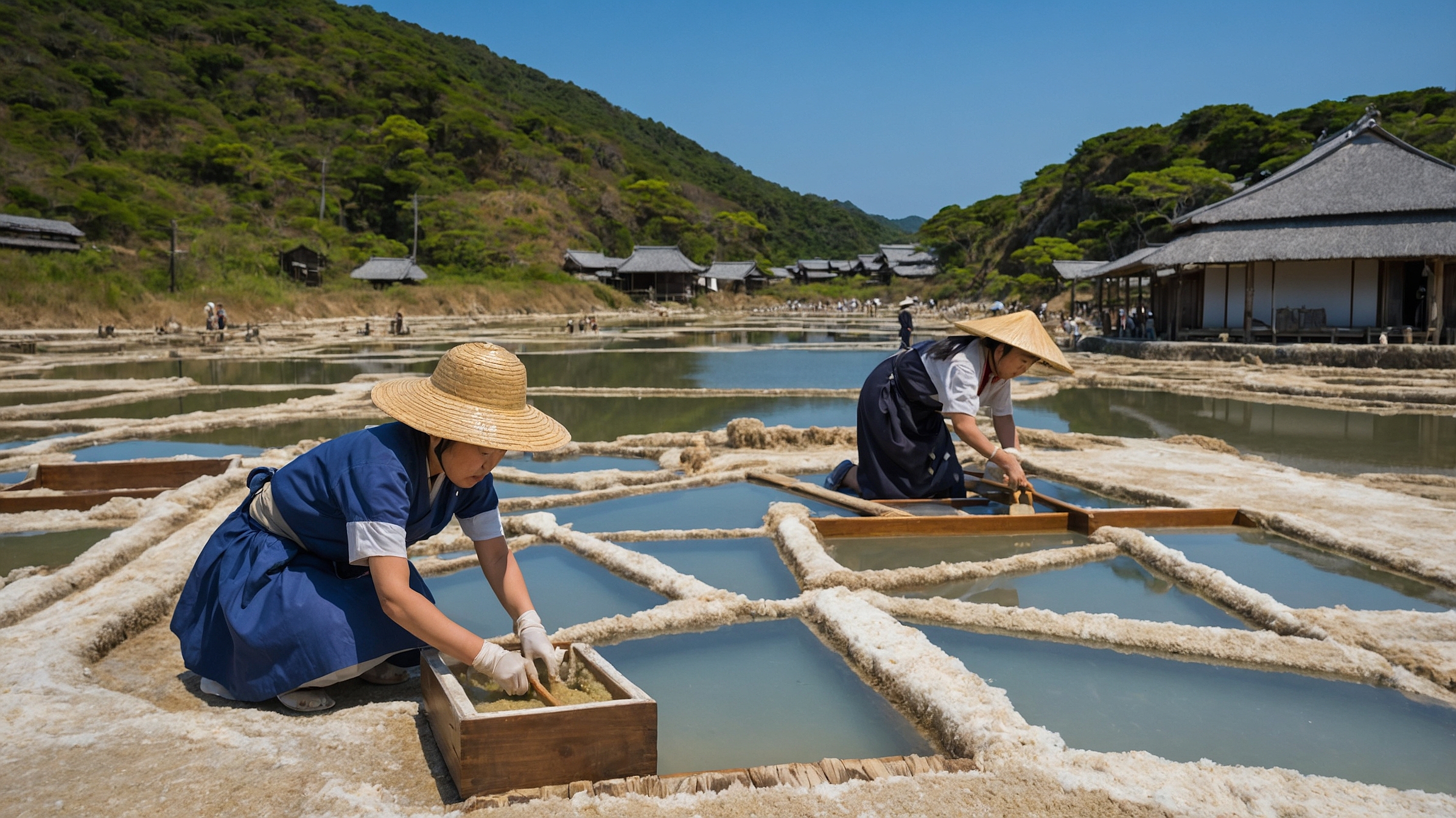 Traditional salt harvesting experience in Shioda-no-sato, Noto Peninsula, Japan during Edo-style summer