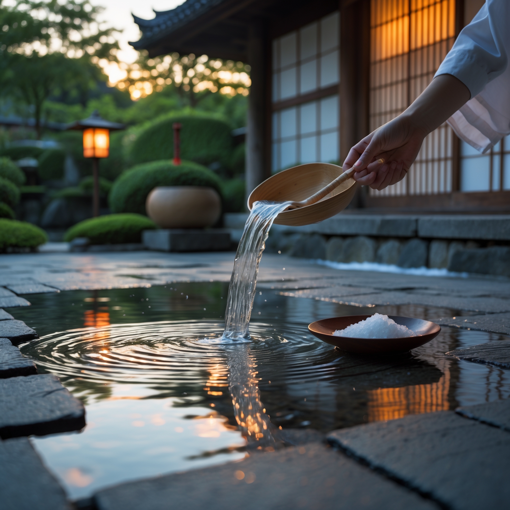 Japanese summer ritual uchimizu with salt water purification